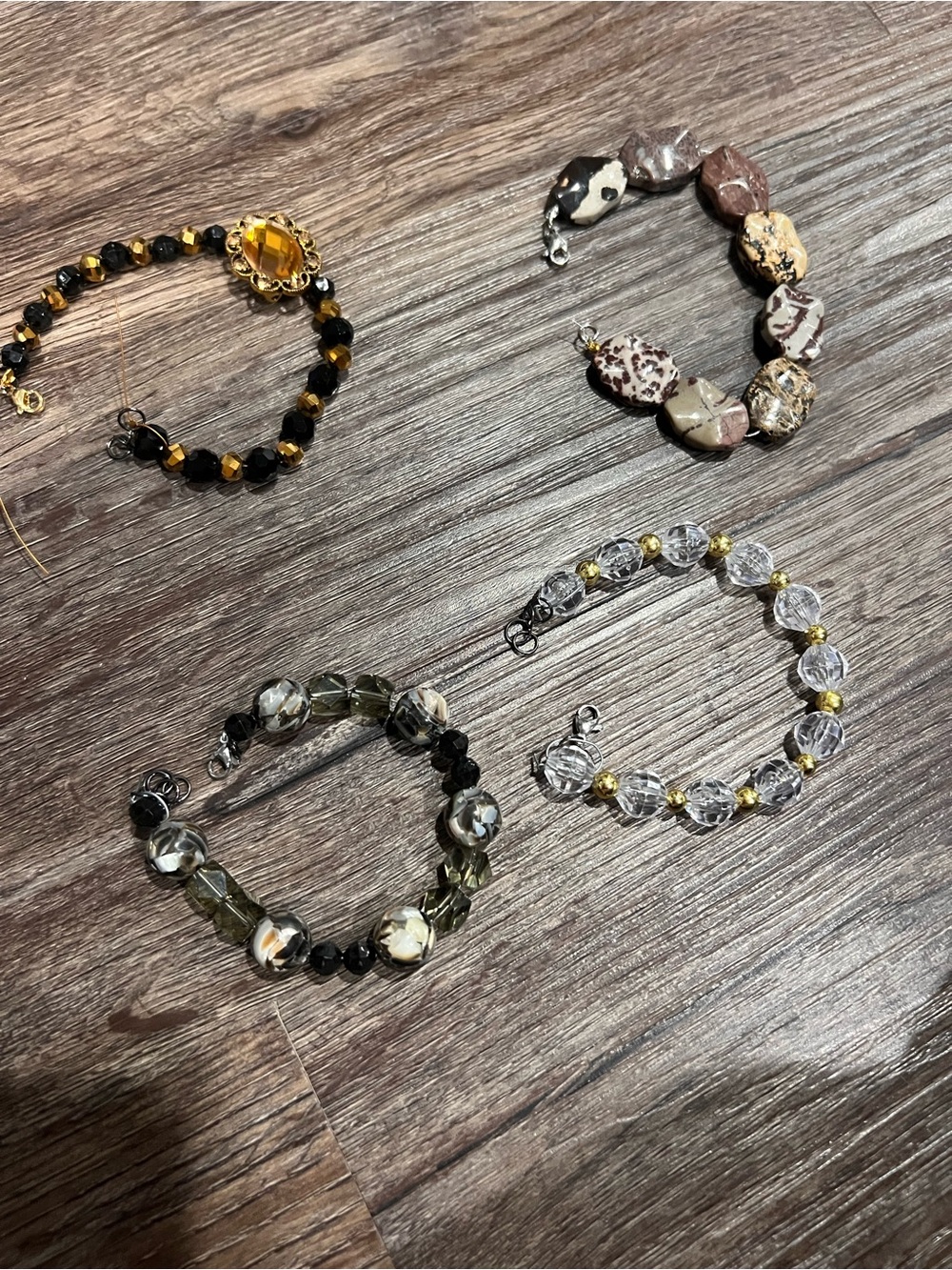 Mixed Bead Bracelet Set - Neutral, Black & Gold Accents